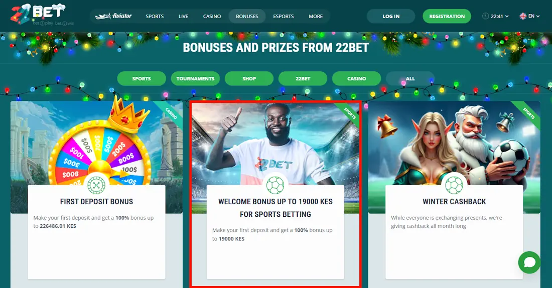 22Bet Bonuses and Welcome Bonuse Screenshot